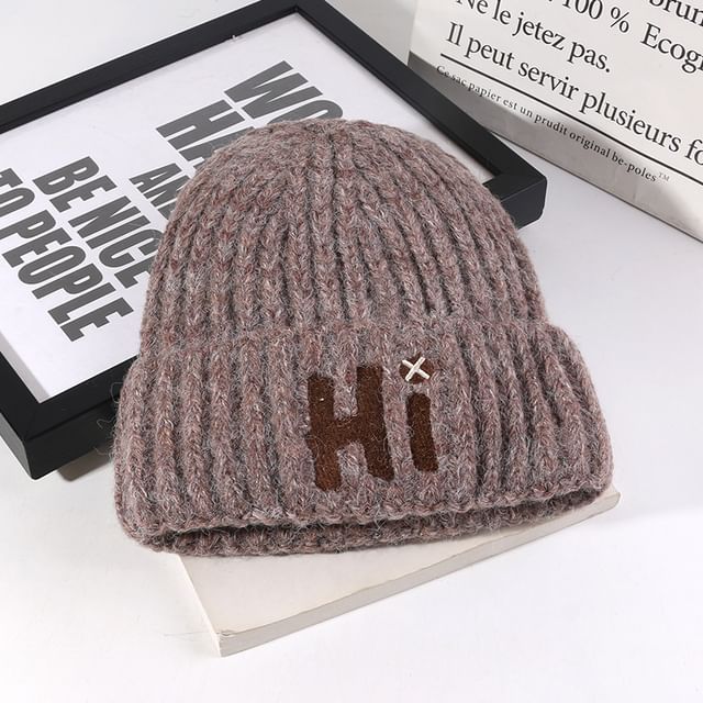 Lettering Embroidered Knit Beanie