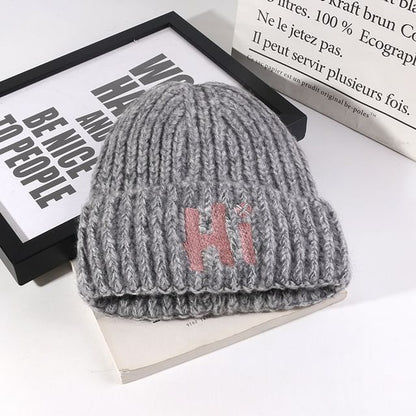 Lettering Embroidered Knit Beanie