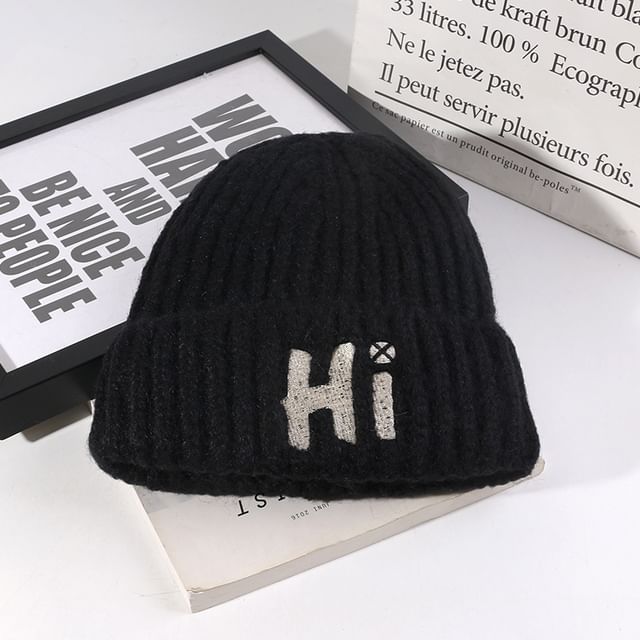 Lettering Embroidered Knit Beanie