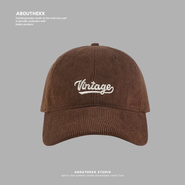 Lettering Embroidered Corduroy Baseball Cap