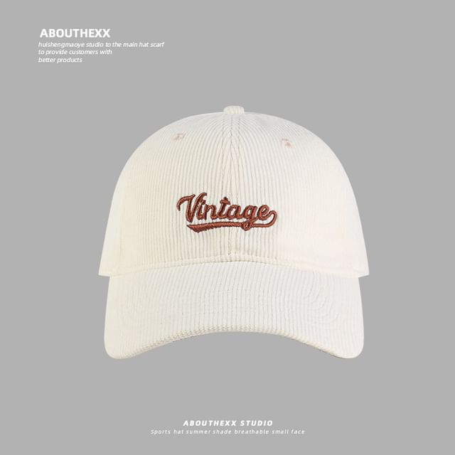 Lettering Embroidered Corduroy Baseball Cap