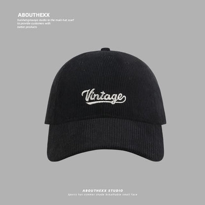 Lettering Embroidered Corduroy Baseball Cap
