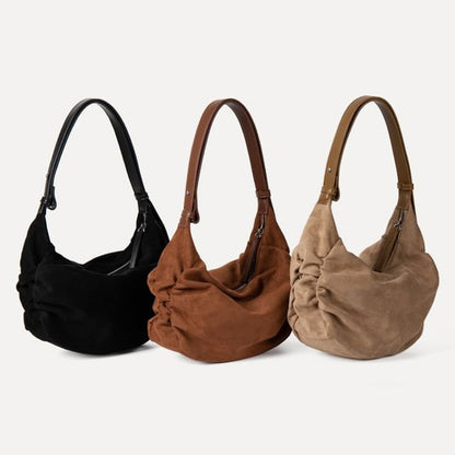 Faux Suede Plain Zip Shoulder Bag