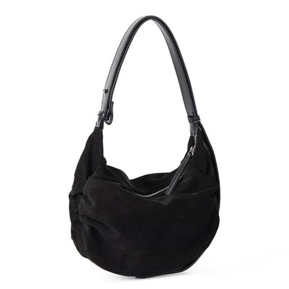 Faux Suede Plain Zip Shoulder Bag