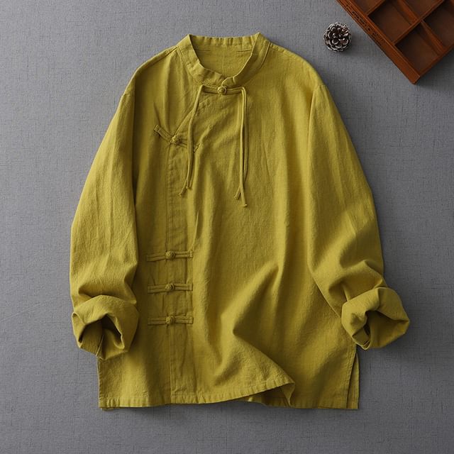 Long-Sleeve Plain Frog-Button Shirt