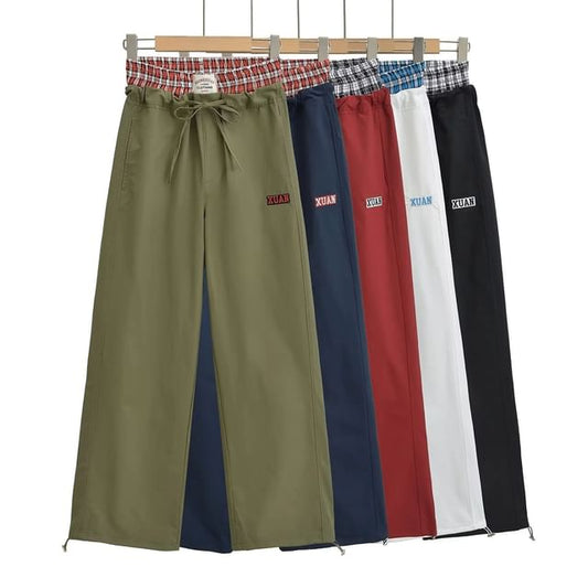 High Rise Mock Two Piece Plaid Paneled Loose-Fit Wide-Leg Cargo Pants