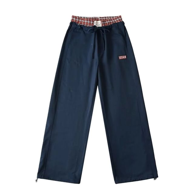 High Rise Mock Two Piece Plaid Paneled Loose-Fit Wide-Leg Cargo Pants