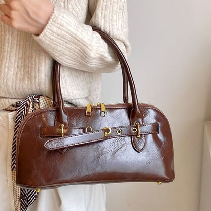 Faux Leather Belted Shoulder Bag