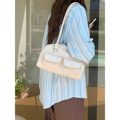 Faux Leather Plain Zip Shoulder Bag
