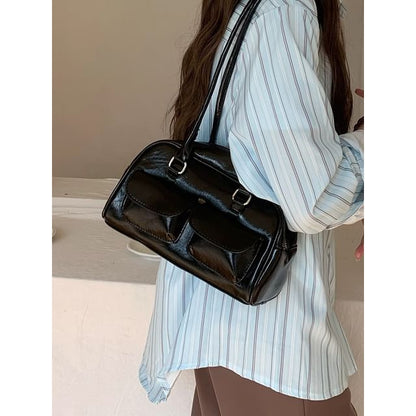 Faux Leather Plain Zip Shoulder Bag