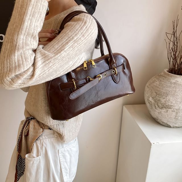 Faux Leather Belted Shoulder Bag
