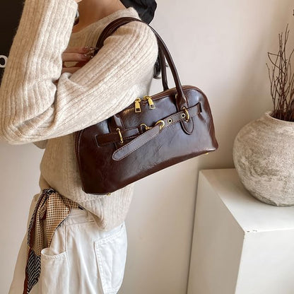 Faux Leather Belted Shoulder Bag