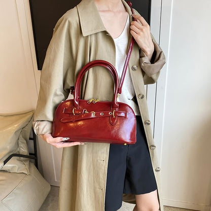 Faux Leather Belted Shoulder Bag