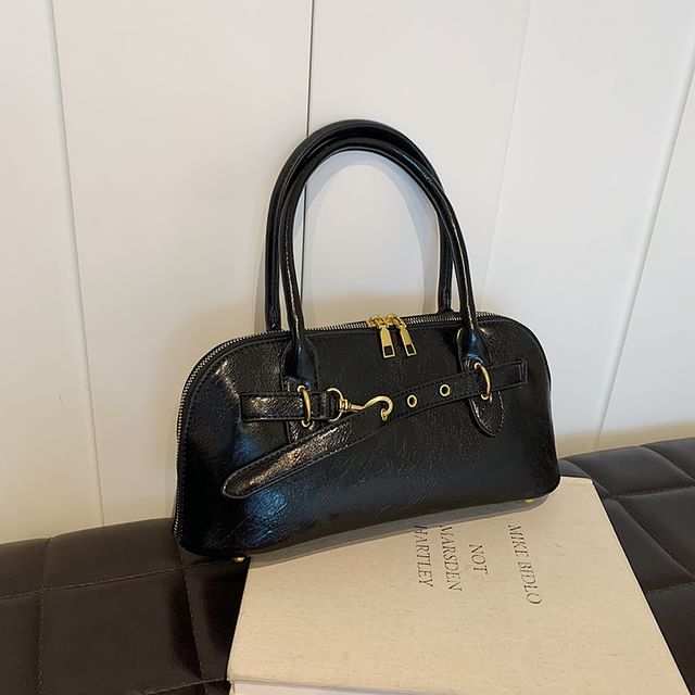 Faux Leather Belted Shoulder Bag