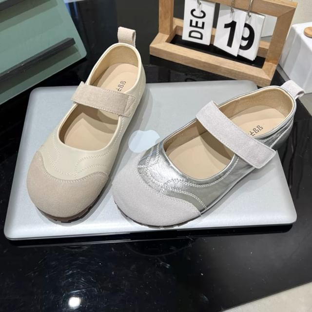 Mary Leather Strap Toe Adhesive Jane Round Shoes Faux