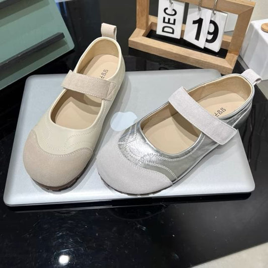 Mary Leather Strap Toe Adhesive Jane Round Shoes Faux