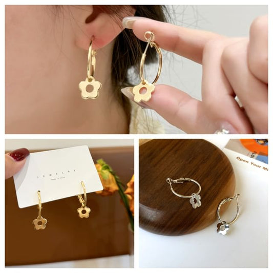 Sterling Silver Floral Hoop Earring