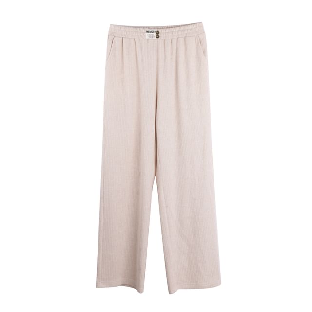 Plus Size Elastic Waist Plain Ribbed Knit Wide Leg Pants