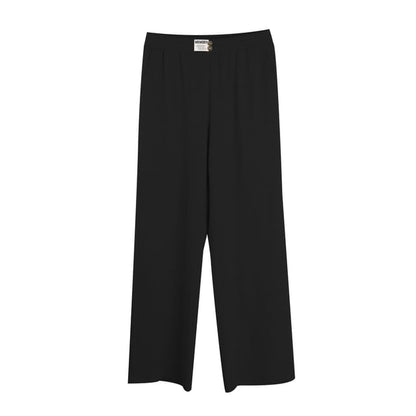 Plus Size Elastic Waist Plain Ribbed Knit Wide Leg Pants