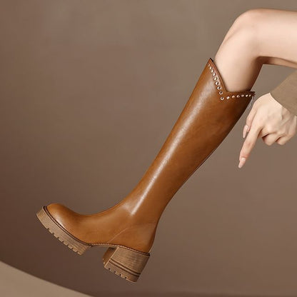 Platform Studded Knee High Boots