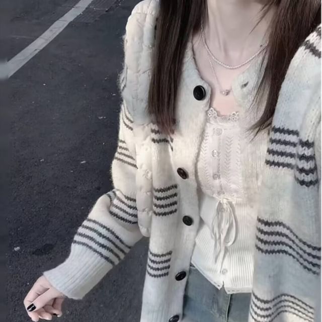 Round Neck Striped Cardigan