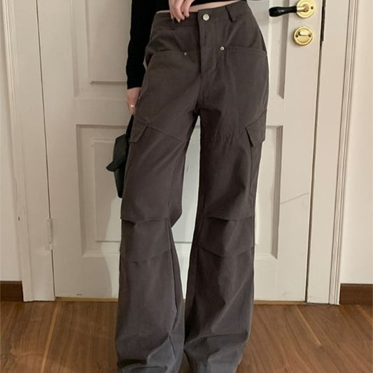 Low Waist Plain Flared Cargo Pants