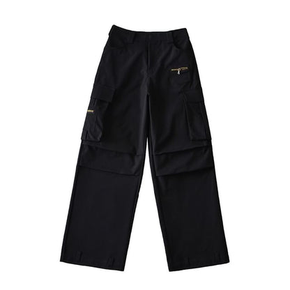 High Rise Plain Pocket Loose-Fit Wide-Leg Cargo Pants