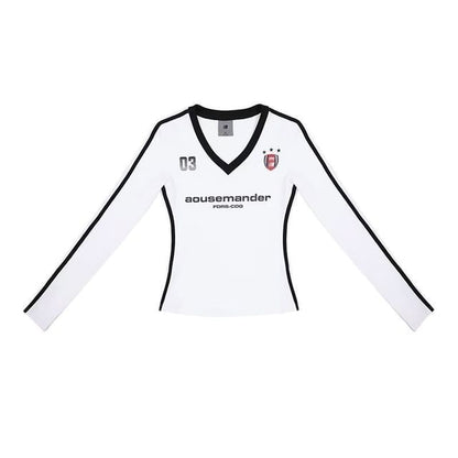 Long-Sleeve V-Neck Lettering T-Shirt