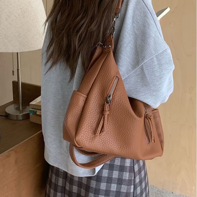 Faux Leather Tassel Shoulder Bag