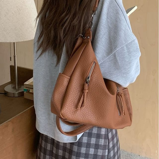 Faux Leather Tassel Shoulder Bag