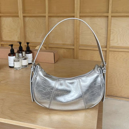 Faux Leather Crescent Shoulder Bag