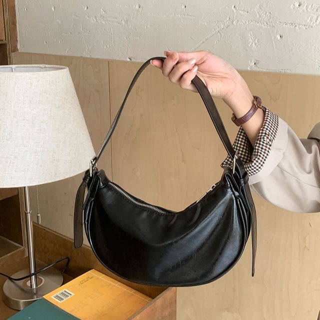 Faux Leather Crescent Shoulder Bag