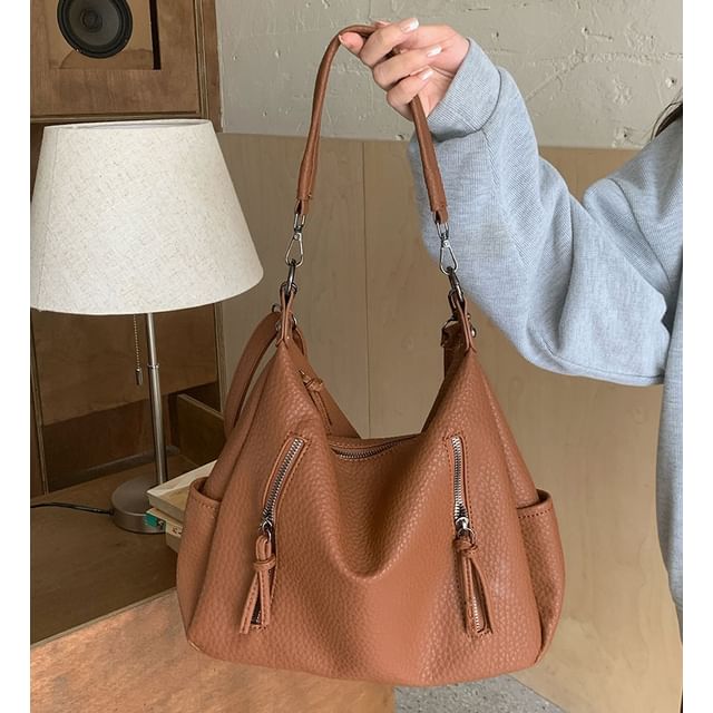 Faux Leather Tassel Shoulder Bag