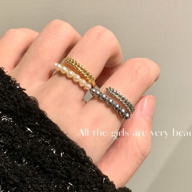 Faux Pearl Alloy Open Ring