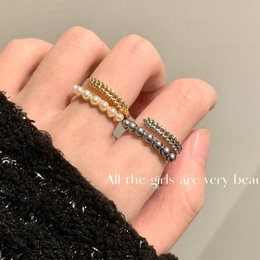Faux Pearl Alloy Open Ring