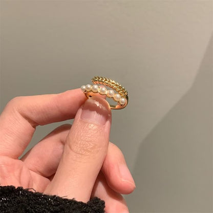 Faux Pearl Alloy Open Ring