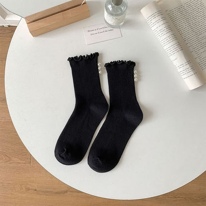 Lettuce Edge Faux Pearl Ribbed Socks / Set