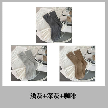 Bow Embroidered Socks / Set