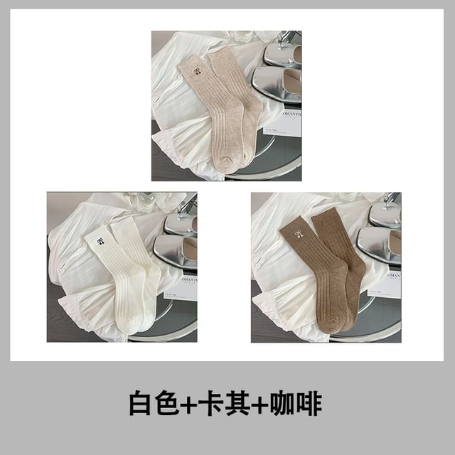 Bow Embroidered Socks / Set