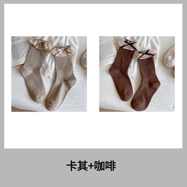 Bow Lace Trim Ribbed Socks / Set