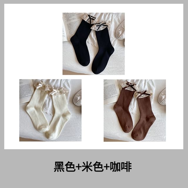 Bow Lace Trim Ribbed Socks / Set