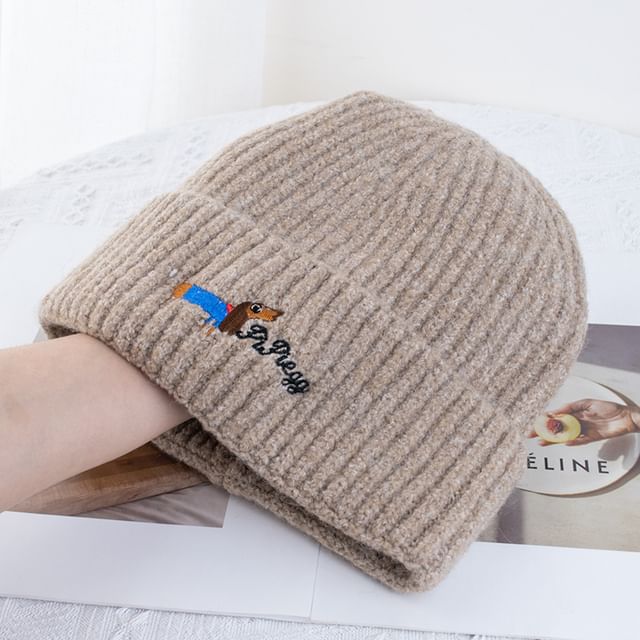 Dog Embroidered Knit Beanie