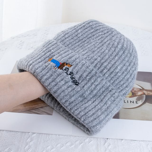 Dog Embroidered Knit Beanie