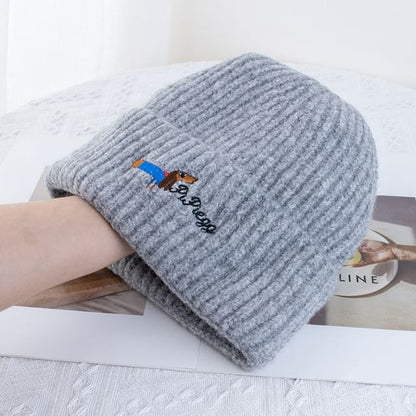 Dog Embroidered Knit Beanie