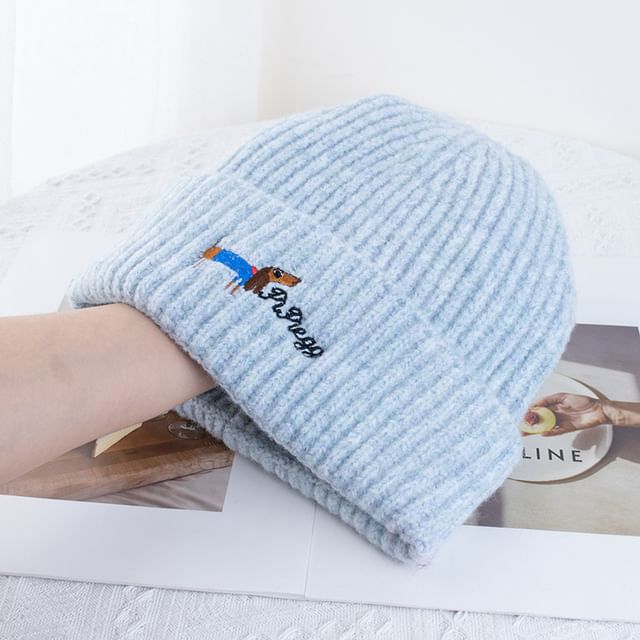Dog Embroidered Knit Beanie