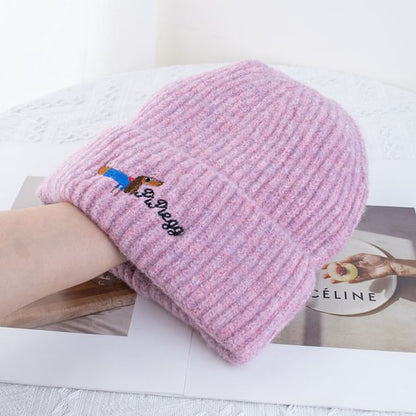Dog Embroidered Knit Beanie