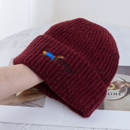 Dog Embroidered Knit Beanie