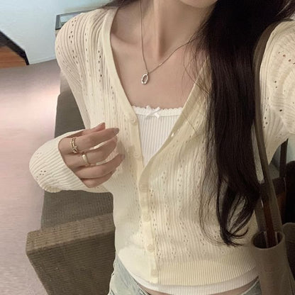 V-Neck Button-Up Plain Cardigan