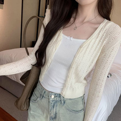 V-Neck Button-Up Plain Cardigan