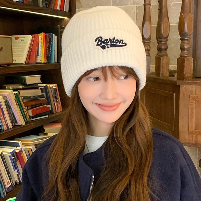 Lettering Applique Knit Beanie